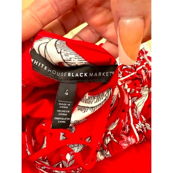 - White House Black Market Strapless Fit & Flare Dress Red Paisley Size 4 - Picture 10 of 15